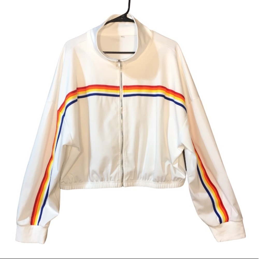 Rainbow Zip Front Crop Jersey Jacket Long Sleeve Pride‎